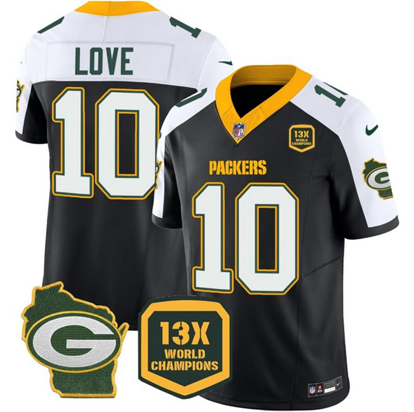 Men's Green Bay Packers ACTIVE PLAYER Custom Black/White 2023 F.U.S.E. Home Patch 13 Time World Champions Vapor Untouchable Limited Football Stitched Jersey Men's Green Bay Packers ACTIVE PLAYER Custom Black/White 2023 F.U.S.E. Home Patch 13 Time World Champions Vapor Untouchable Limited Football Stitched Jersey